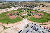 Aerial view of softball fields and recreational areas surrounded by green spaces and trees,Carlsbad,New Mexico,United States