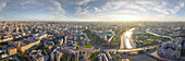 Aerial panoramic view of Moscow downtown with residential areas along the Moskva River at sunrise,Moscow,Moscow Oblast,Russia