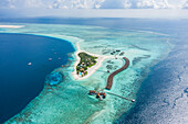 Aerial view of a luxury resort on Malè Atoll complex,Maldives archipelagos