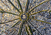 Aerial view above the arc de Triomphe,Paris,France
