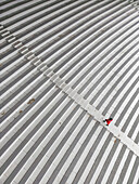 Aerial view of abstract patterns and lines in Vingio park with one person,Vilnius,Lithuania