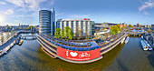 Amsterdam,Netherlands - 16 April 2014: Panoramic aerial view of bicycles parked along the canal in Amsterdam
