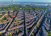 Panoramic aerial view of colourful buildings in Amsterdam west district among the canals,The Netherlands