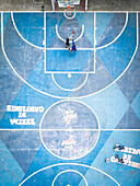 Aerial view of basketball game in Comuna 13,Medellin,Colombia