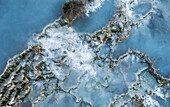 Aerial view of thermal springs and rock formations in Tuscany,Terme di Saturnia,Italy