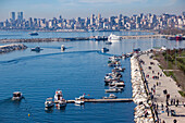 Aerial view of boats in Maltepe district on the Marmara Sea coast of the Asian side of Istanbul,Turkey