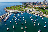 Aerial view of boats in Suadiye district on the Marmara Sea coast of the Asian side of Istanbul,Turkey