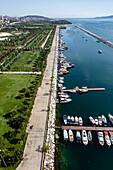 Aerial view of boats and park in Maltepe district on the Marmara Sea coast of the Asian side of Istanbul,Turkey