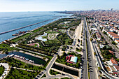 Aerial view of park in Maltepe district on the Marmara Sea coast of the Asian side of Istanbul,Turkey