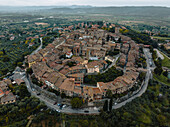 Aerial view of the picturesque medieval town with charming rooftops and scenic streets,Lucignano,Arezzo,Italy