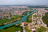 Aerial view of the beautiful Manavgat River surrounded by vibrant greenery and urban buildings,Manavgat,Turkey