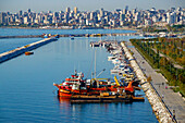 Aerial view of boats in Maltepe district on the Marmara Sea coast of the Asian side of Istanbul,Turkey