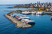 Aerial view of ferry port in Bostanci district on the Marmara Sea coast of the Asian side of Istanbul,Turkey