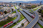Aerial view of one street in Bogotá,principal city of Colombia in South America,for this way crossin the "transmilenio"principal system of transport the people in this city
