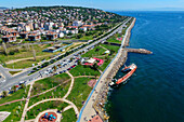 Aerial view of shipwreck and park in Maltepe district on the Marmara Sea coast of the Asian side of Istanbul,Turkey