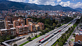 aerial view of one street in Bogotá,principal city of Colombia in South America,for these way cross the "transmilenio"theprincipal system of transport the people in this city