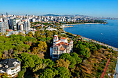 Aerial view of old mansion and park in Caddebostan district on the Marmara Sea coast of the Asian side of Istanbul,Turkey
