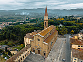 Aerial view of the historic old town with medieval architecture and scenic hills,Arezzo,Italy