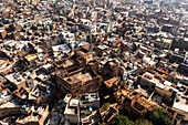 Aerial view of bustling urban rooftops and historic architecture in Rawalpindi,Pakistan