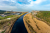 Aerial view of Riva River and a sports complex on the Black Sea coast at the Asian side of Istanbul,Turkey