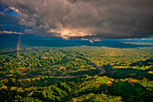 Aerial view of a hilly landscape with rainbow,Bandarban,Bangladesh