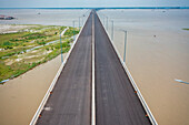 Aerial view of Padma bridge,over the padma river by day in perspective,Shibchar,Dhaka,Bangladesh