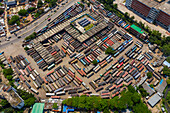 Aerial view of Mohakhali,a bus terminal station and parking lot surrounded with residential district in Dhaka,Bangladesh