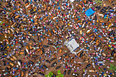 Dhunat,Bangladesh - 31 July 2020: Aerial view of people trading at local cattle market,Rajshahi province,Bangladesh
