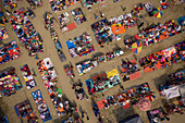 Aerial view of people working and trading at Rahman market along Karnaphuli river,Chittagong,Bangladesh