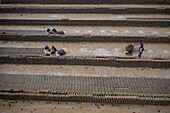 Dhamrai,Bangladesh - 26 March 2019: Aerial view of a few people working in a brick factory,Dhaka province,Bangladesh