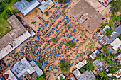 Aerial view of a few people working at Kansas mango Bazar,the largest mango market in the world,Shibganj province,Bangladesh