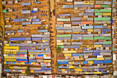 Aerial view of Gabtoli Cattle market,a colourful and busy city market along Buriganga river,Dhaka,Bangladesh