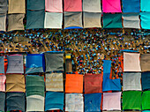 Aerial view of people at local market in Minar Moshjid Tabling for the Global Muslims Congregation in Tongi,Dhaka,Bangladesh