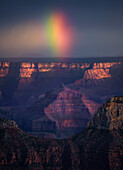 Aerial view of Grand Canyon at sunset with rainbow,Arizona,United States
