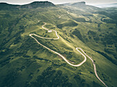 Aerial view of the mountain serpentine of Gum-Bashi pass in summer season,Karachay-cherkessia republic,Russia