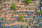 Aerial view of a few people working at Kansat mango Bazar,the largest mango market in the world,Shibganj province,Bangladesh