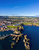 Aerial view of Dunbar Castle and Leisure Centre,Dunbar,Scotland,United Kingdom