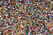 Dhunat,Bangladesh - 31 July 2020: Aerial view of people trading at local cattle market,Rajshahi province,Bangladesh
