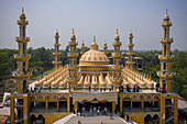 Aerial view of Gombuj Masjid islamic mosque along Jhinai river in Gopalpur township,Dhaka state,Bangladesh