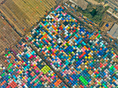 Aerial view of local market colourful tents at Minar Moshjid Tabling for the Global Muslims Congregation in Tongi,Dhaka,Bangladesh