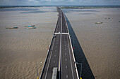 Aerial view of Padma bridge,over the padma river,Shibchar,Dhaka,Bangladesh
