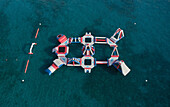 Aerial view of a colorful floating playground in the Ionian Sea,Calabria,Italy