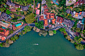 Aerial view of a boat sailing Kandy Lake,Kandy town,Sri Lanka