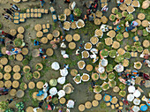 Aerial view of a local food market in Dhaka,Bangladesh