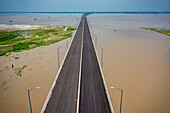 Aerial view of Padma bridge,over the padma river by day in perspective,Shibchar,Dhaka,Bangladesh