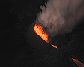 Aerial view of a lava river during the eruption in Iceland