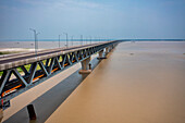 Aerial view of Padma bridge,over the padma river by day in perspective,Shibchar,Dhaka,Bangladesh