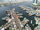 Luftaufnahme der Dubai Dhow Wharfage area in den Vereinigten Arabischen Emiraten