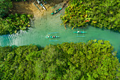 Aerial view of traditional fishing boats in Bojo River,Aloguinsan,Philippines