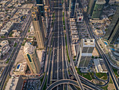 Aerial view of the traffic lanes and Skyscrapers in Dubai,U.A.E